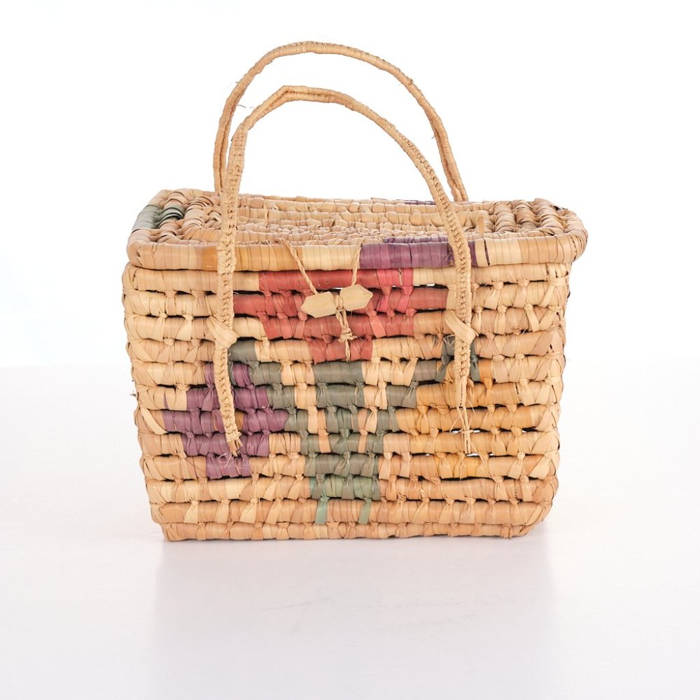 Multi-Colored Ethnic Straw & Reams Floral Pattern Picnic Basket